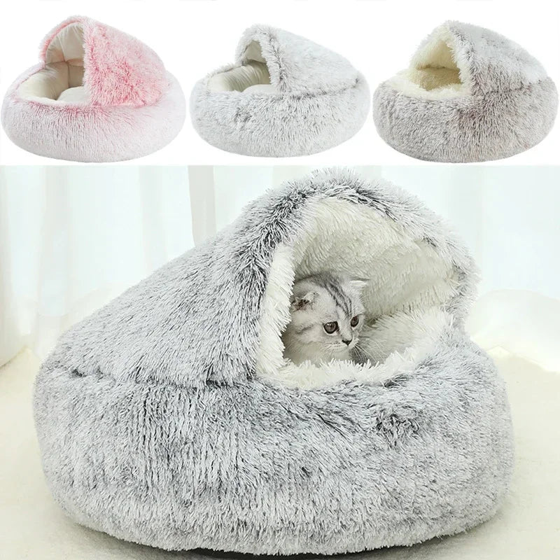 CozyNest™ – 2-in-1 Warm & Cozy Cat Cave Bed
