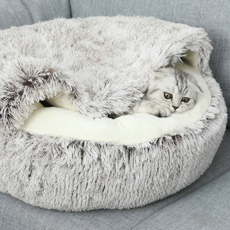 CozyNest™ – 2-in-1 Warm & Cozy Cat Cave Bed